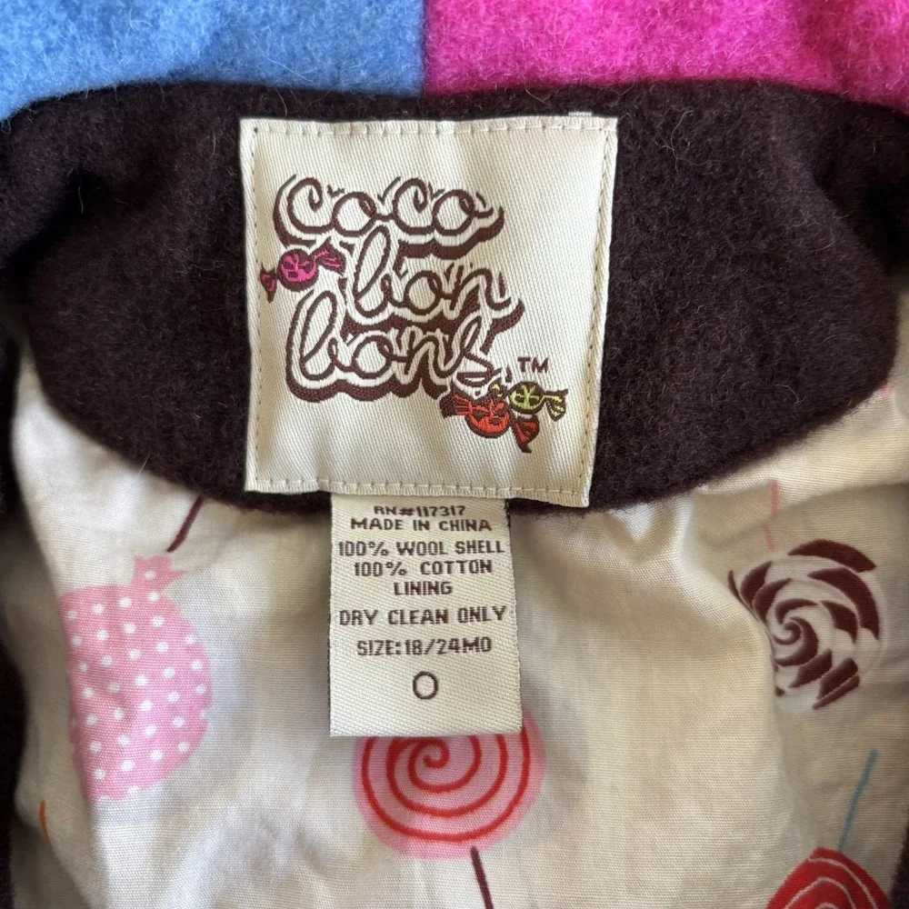 COCO BON BONS‎ Baby Girl 100% Wool Coat Size 18-24 months Cotton Lined Preppy